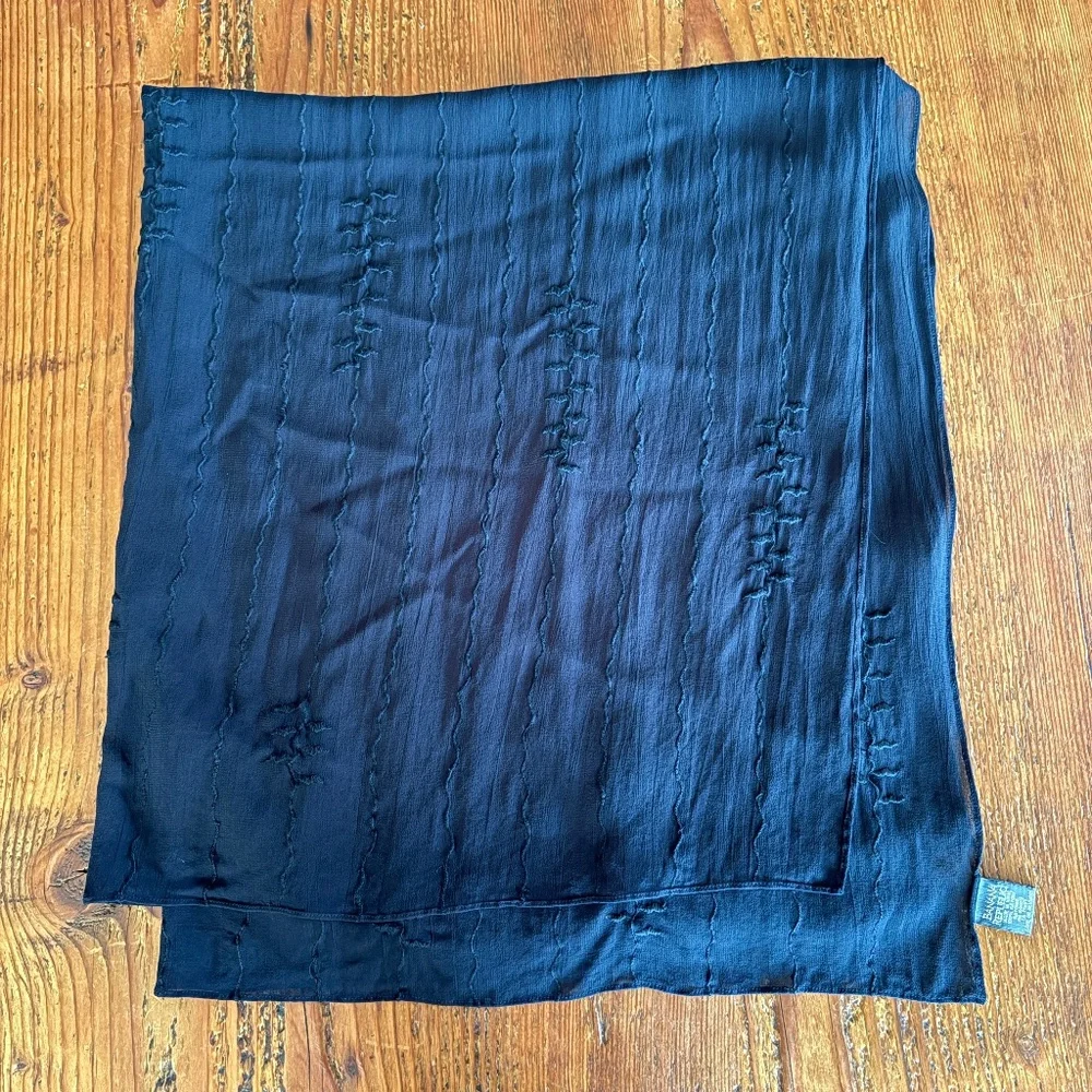Banana Republic Shawl, Scarf, Wrap in Sheer Black with Embroidered Design, India